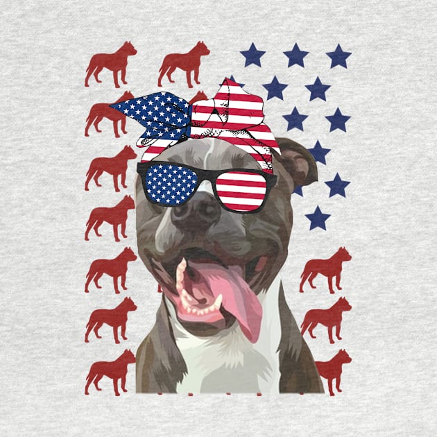 Pitbull American Flag Independence Day Gift by heryes store